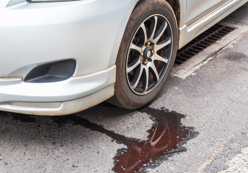 diesel or petrol puddles under the car
