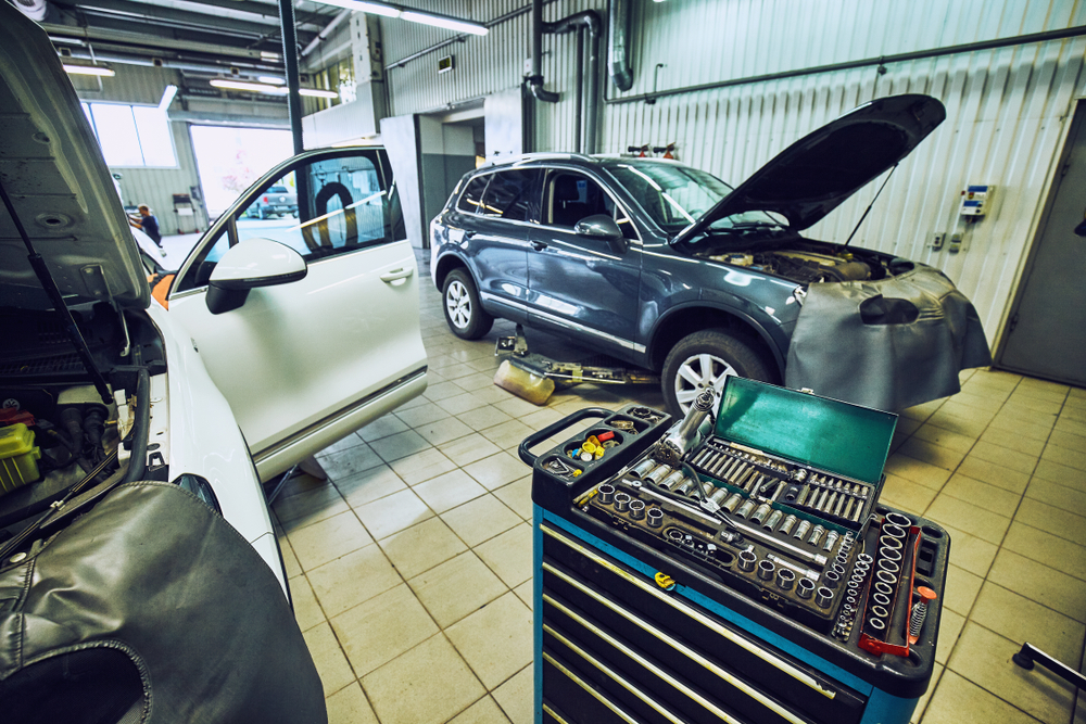 Exterior car detailing at workshop