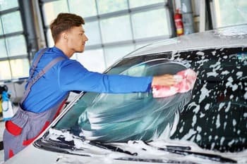 washing the car in the outdoors